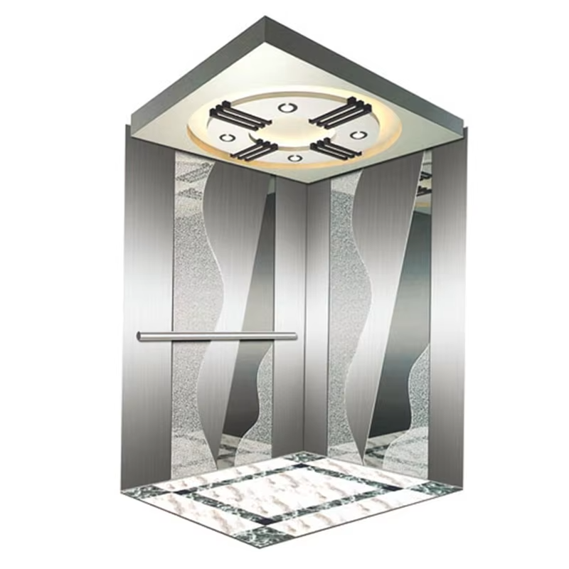 VTSP131 ステンレス鋼の低騒音滑り止め床と LED パネルを備えたモダンな商業用エレベーター キャビン